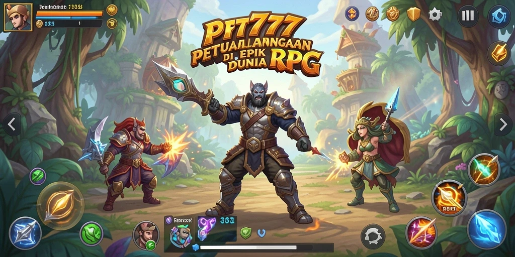 Screenshot menunjukkan karakter sedang bertarung melawan monster dalam game RPG.