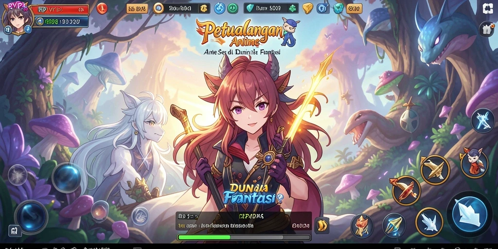 Screenshot gameplay RPVIP4 yang menampilkan karakter anime yang dinamis.