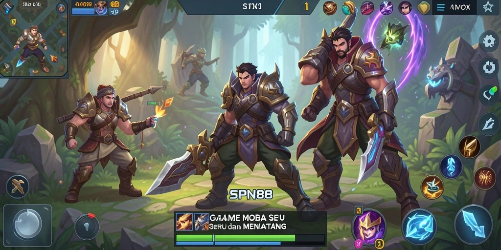 Screenshot gameplay SPN88 menunjukkan aksi pertarungan epik di arena MOBA.