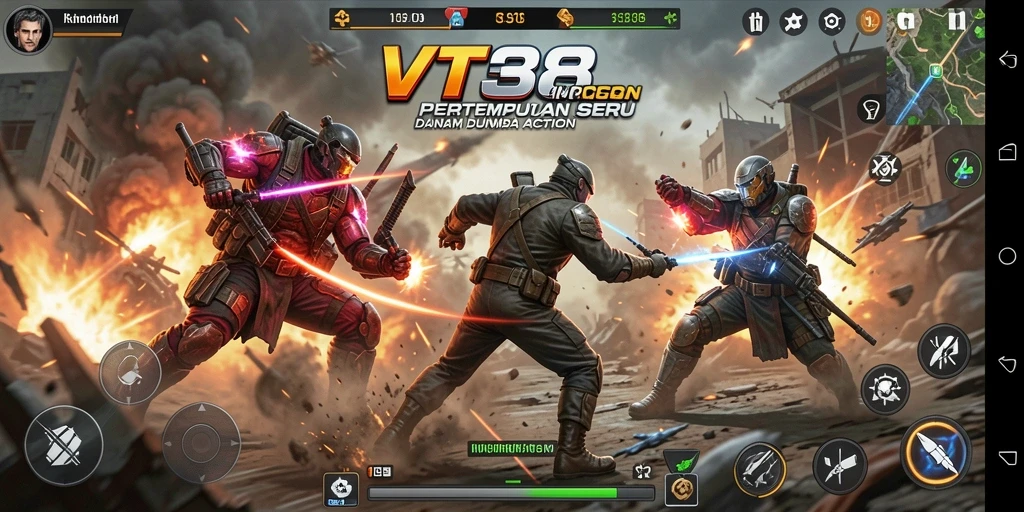 Screenshot gameplay VT38 menunjukkan aksi menegangkan dan visual yang mengesankan.